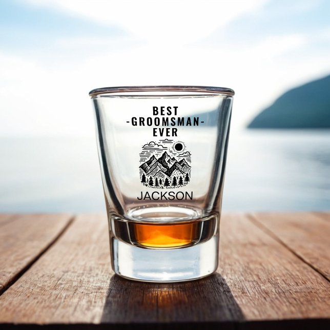Rustic Modern Mountains Custom Groomsman Shot Glass (Best Groomsman Ever Custom Shot Glass)