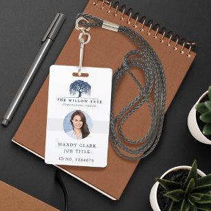 Rustic Modern Navy & White Willow Tree Logo Photo ID Badge
