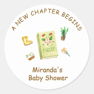 Rustic Modern New Chapter Garden Book Baby Shower Classic Round Sticker