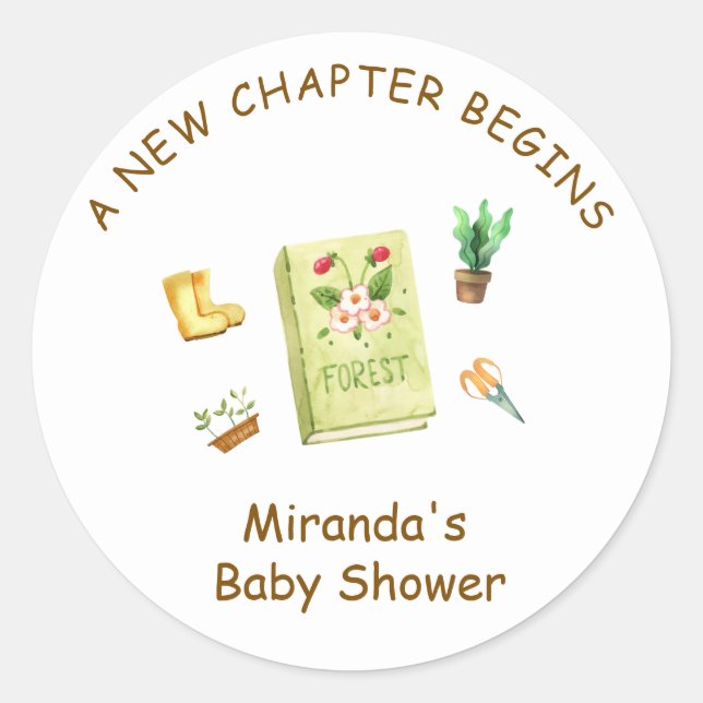 Rustic Modern New Chapter Garden Book Baby Shower  Classic Round Sticker (Front)