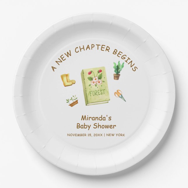 Rustic Modern New Chapter Garden Book Baby Shower  Paper Plate (Front)