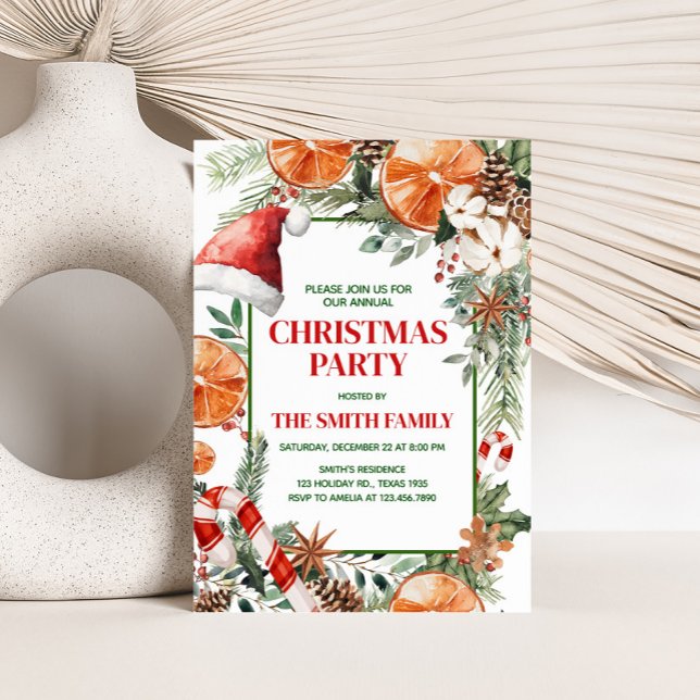 Rustic Modern Orange Citrus Christmas Party Invitation (Modern Rustic Orange Citrus Christmas Party Invitation)