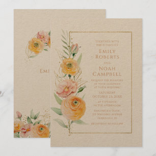 Rustic Modern Orange Yellow Watercolor Floral Invitation