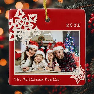 Rustic Modern Photo DIY Snowflake Family Name  Ceramic Ornament