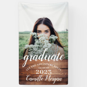 Rustic Modern Photo Wood Script Graduation Banner