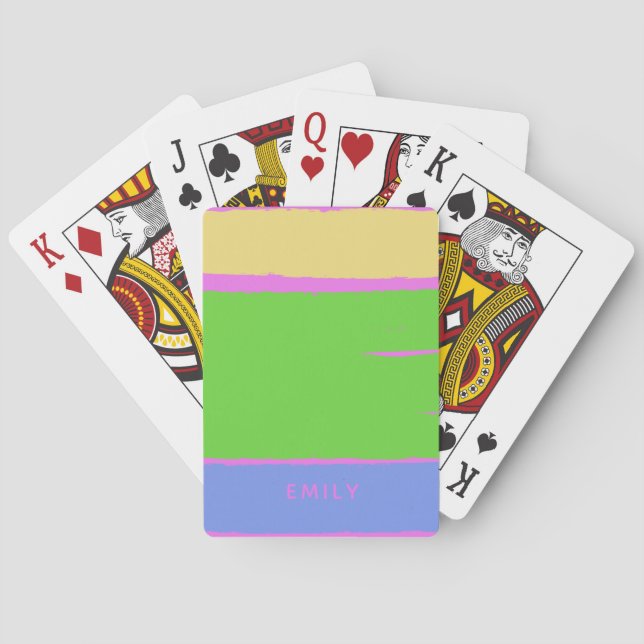Rustic Modern Pink Green Blue Yellow Custom Name Playing Cards (Back)