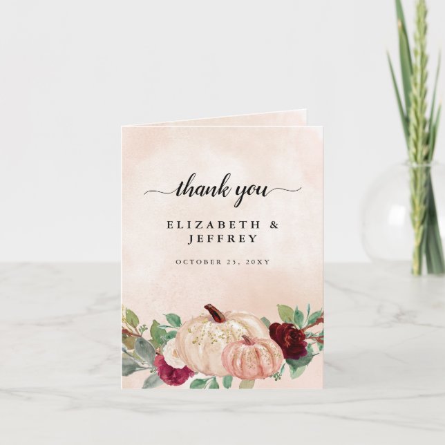 Rustic Modern Pumpkins Country Fall Thank You Card (Front)