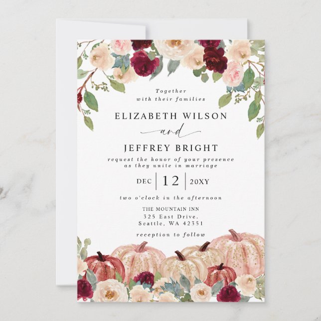 Rustic Modern Pumpkins Country Fall Wedding   Invitation (Front)