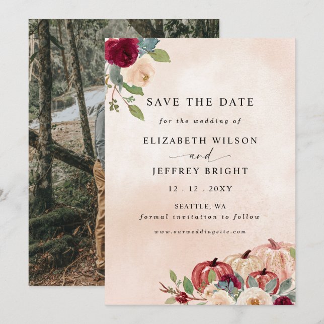 Rustic Modern Pumpkins Country Fall Wedding Save The Date (Front/Back)