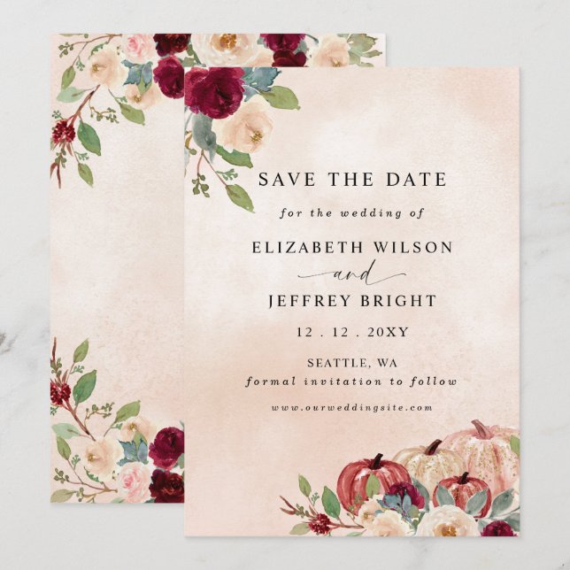 Rustic Modern Pumpkins Country Fall Wedding Save The Date (Front/Back)