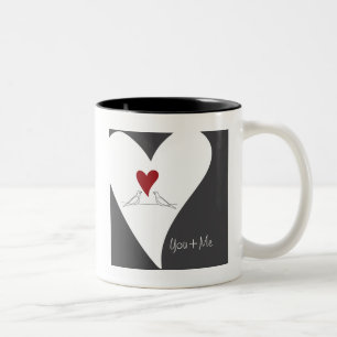 Rustic Modern Red Heart White Doves in Love Two-Tone Coffee Mug