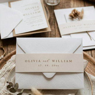 Rustic Modern Script Personalised Wedding  Invitation Belly Band