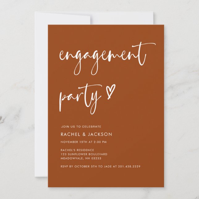 Rustic Modern Script Terracotta Engagement Party  Invitation (Front)