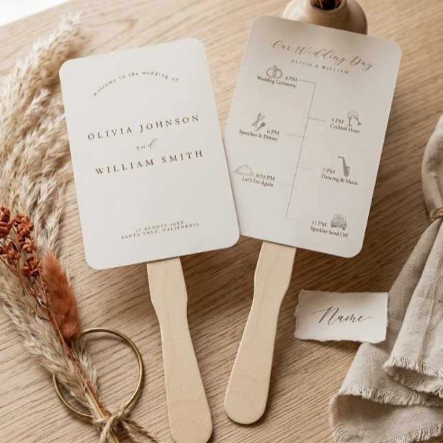 Rustic Modern Script Wedding Program and Timeline Hand Fan (Creator Uploaded)