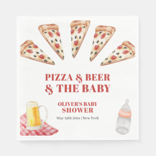 Rustic Modern Slice Pizza Beers Baby Shower Napkin