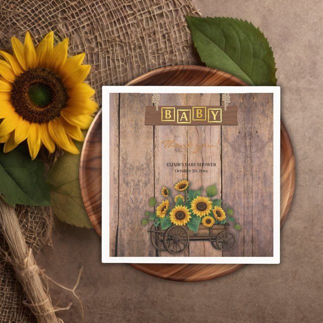 Rustic Modern Sunflower Carriage Baby Shower Napkin (Creator Uploaded)