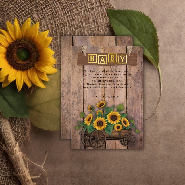 Rustic Modern Sunflower Carriage Baby Shower Thank You Card (Creator Uploaded)