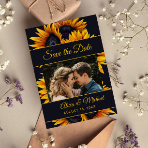 Rustic modern sunflowers elegant wedding photo save the date