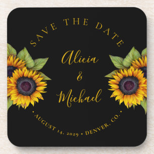 Rustic modern sunflowers simple wedding save date coaster