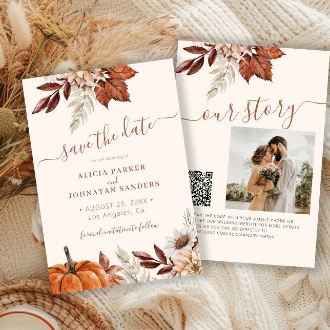 Rustic modern terracotta floral QR code wedding Save The Date (Creator Uploaded)