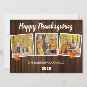 Rustic Modern thanksgiving family photo collage Ho Holiday Card
