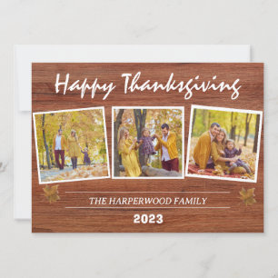 Rustic Modern thanksgiving family photo collage Holiday Card