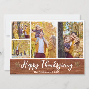 Rustic Modern thanksgiving family photo collage Holiday Card