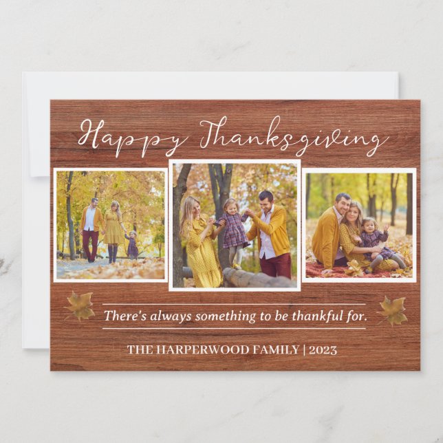 Rustic Modern thanksgiving family photo collage Holiday Card (Front)