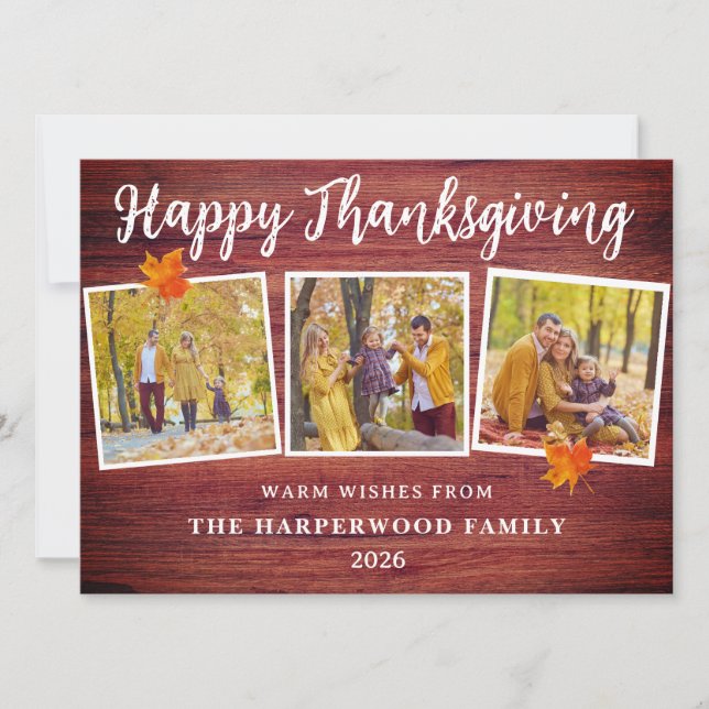 Rustic Modern thanksgiving family photo collage Holiday Card (Front)