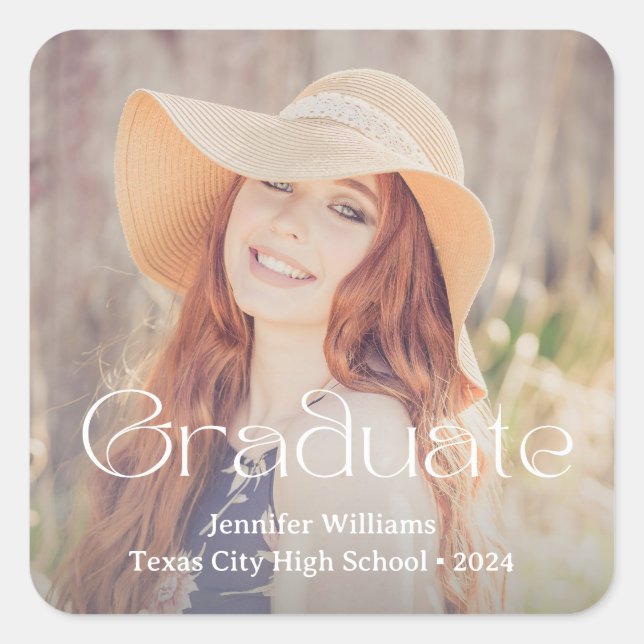 Rustic Modern Typography Photo Graduation 2026 Square Sticker (Front)