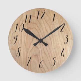 Rustic Modern Unfinished Wood Pattern Printed Round Clock