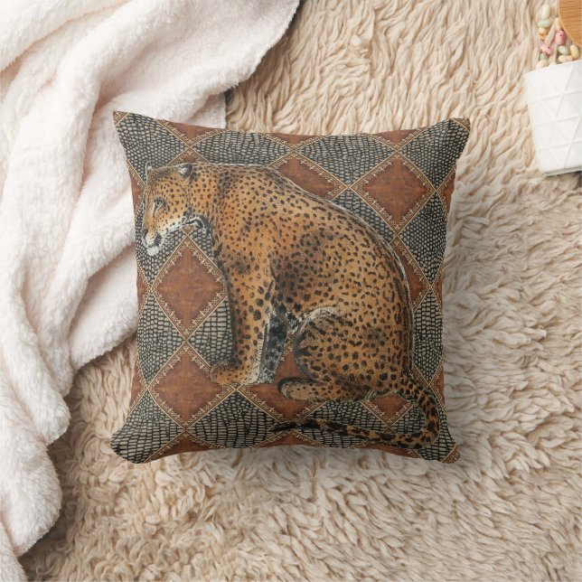 Rustic Modern Vintage Leopard Wild African Animals Cushion (Blanket)