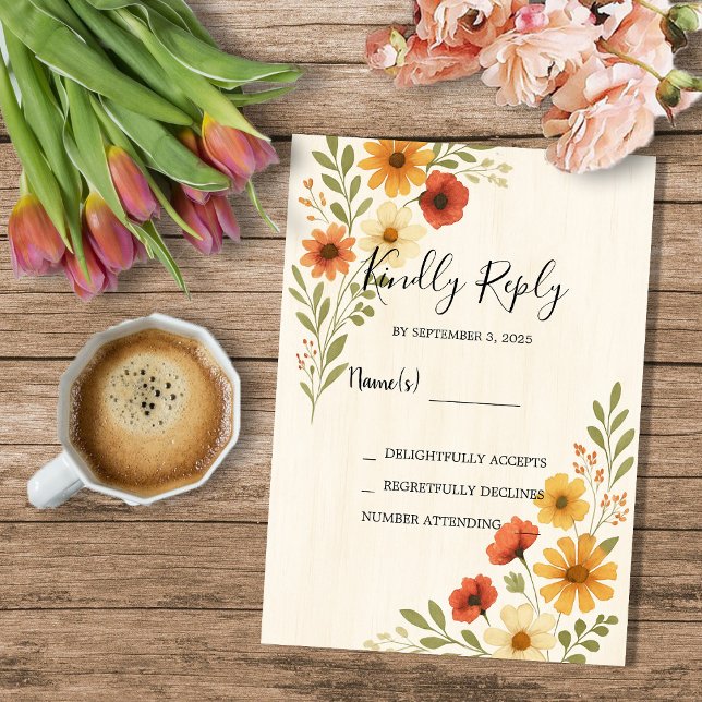 Rustic modern watercolor flowers wedding RSVP Invitation (Rustic modern watercolor flowers boho wedding RSVP Invitation.)