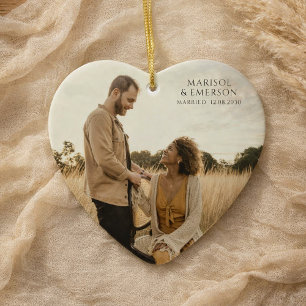 Rustic Modern Wedding Photo Heart Keepsake  Ceramic Tree Decoration