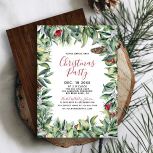 Rustic Modern Wood Wreath Script Christmas Party Invitation