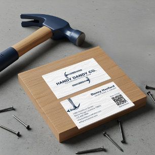 Rustic Modern Woodgrain Handyman Hammer Contractor Business Card