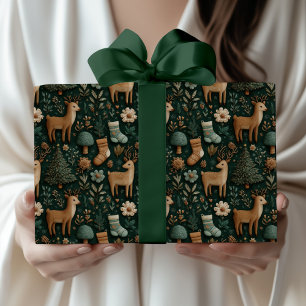 Rustic Modern Woodland Deer & Pine Tree Christmas  Wrapping Paper