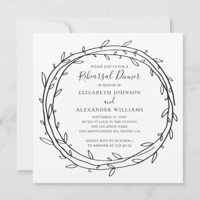 Rustic modern wreath. Country rehearsal dinner Invitation (Front)