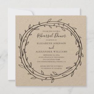 Rustic modern wreath. Country rehearsal dinner Invitation