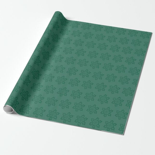 Rustic Monochromatic Dark & Pastel Green Snowflake Wrapping Paper (Unrolled)