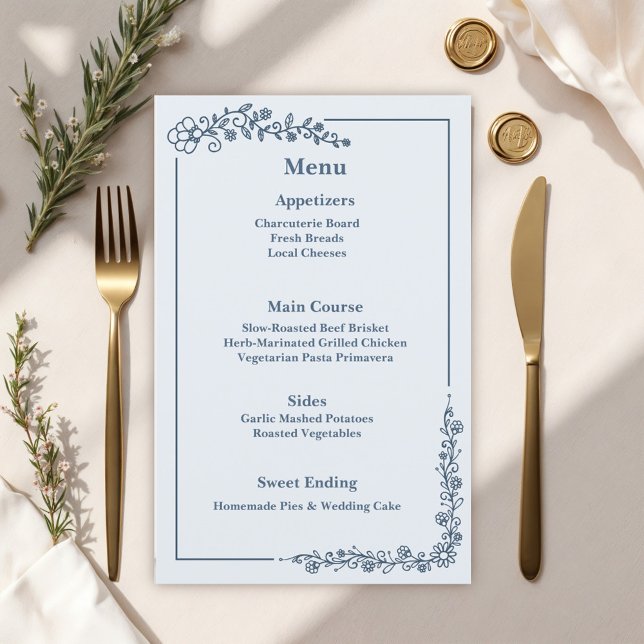 Rustic Monochrome Floral Wedding Menu (Creator Uploaded)