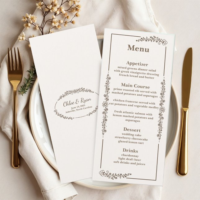 Rustic Monochrome Floral Wedding  Menu (Creator Uploaded)