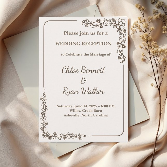 Rustic Monochrome Floral Wedding Reception Invitation (Creator Uploaded)