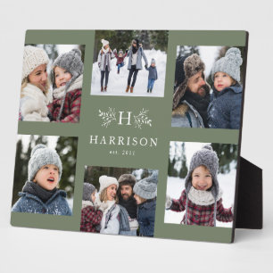 Rustic monogram 6 photo collage family name plaque