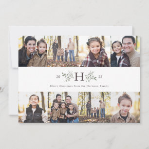 Rustic monogram 8 photo collage holiday card