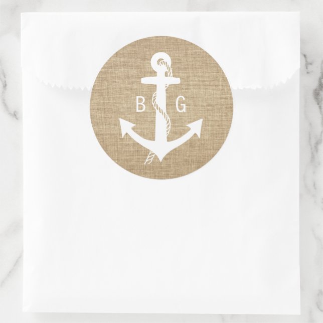 Rustic Monogram Anchor Nautical Wedding Stickers (Bag)