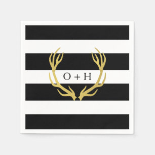 Rustic Monogram   Black White Wedding Paper Napkin