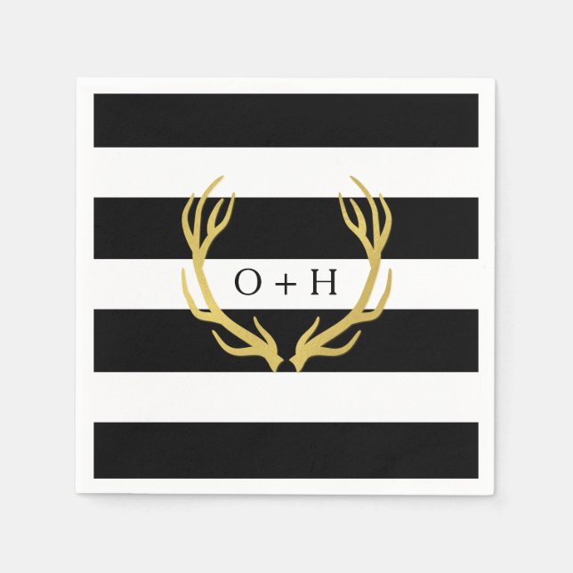 Rustic Monogram | Black White Wedding Paper Napkin (Front)
