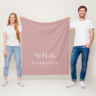 Rustic monogram blush pink newlywed blanket