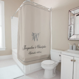 Rustic Monogram + Both Names Newlywed Wedding Chic Shower Curtain
